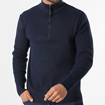 Frilivin - Pull Col Montant Zippé Côtelé 036 Bleu Marine