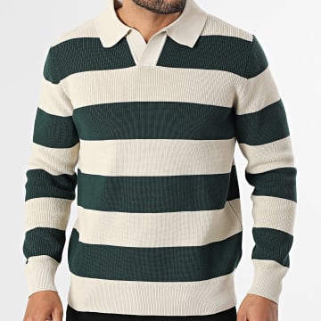 Frilivin - Jersey Cuello V Canalé 066 Beige Verde Oscuro