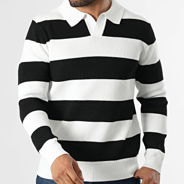 Frilivin - Jersey de Cuello V Canalé 066 Negro Blanco