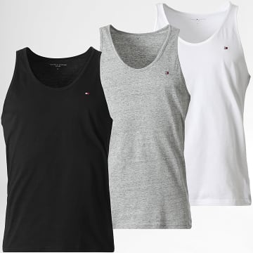 Tommy Hilfiger - Pack de 3 Camisetas Sin Mangas Signature 3387 Negro Gris Jaspeado Blanco