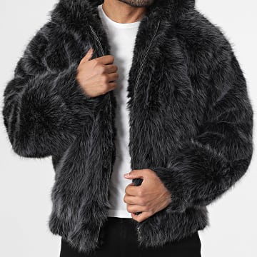 Frilivin - Veste Capuche Fourrure H03 Noir Chiné
