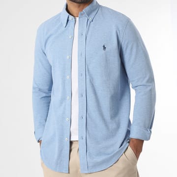 Polo Ralph Lauren - Chemise Manches Longues Original Player Bleu Clair Chiné