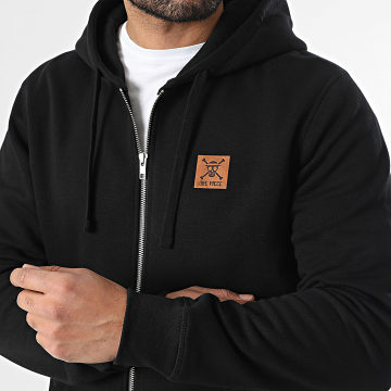 One Piece - Sweat Zippé Capuche Patch Cuir Noir