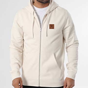 One Piece - Sweat Zippé Capuche Patch Cuir Beige