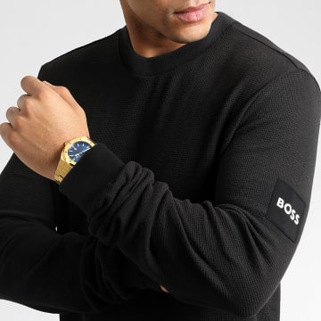 BOSS - Felpa Crewneck Waffle Patch Nero Esclusiva Ryses