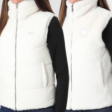 Comme Des Loups - Ärmellose Daunenjacke Faux Fur Wendejacke Damen Smooth Hellbeige