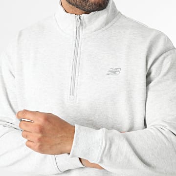 New Balance - Sweat Col Zippé MT43501 Gris Clair Chiné