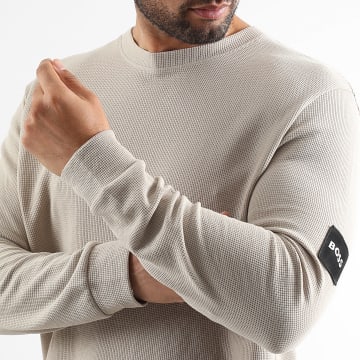 BOSS - Felpa Crewneck Waffle Patch Beige Esclusiva Ryses