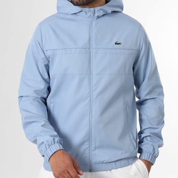 Lacoste - Veste Zippée Capuche Logo Crocodile Bleu Clair