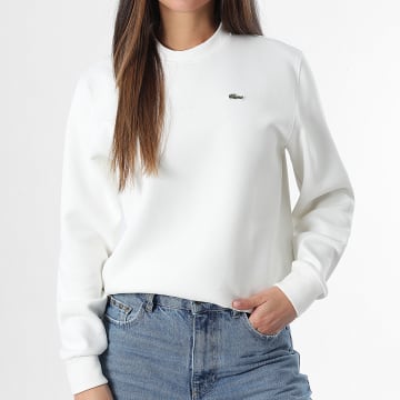 Lacoste - Sweat Crewneck Femme Logo Brodé Crocodile Blanc