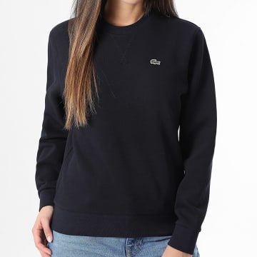 Lacoste - Sweat Crewneck Femme Logo Brodé Crocodile Bleu Marine