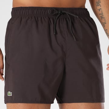 Lacoste - Short De Bain Logo Brodé Crocodile Marron