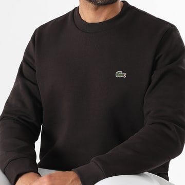 Lacoste - Sweat Crewneck Logo Brodé Crocodile Classic Fit Marron Foncé