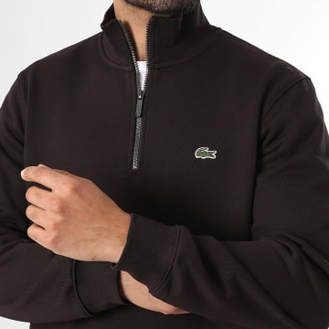 Lacoste - Sweat Col Montant Zippé Classic Fit Logo Brodé Crocodile Marron Foncé