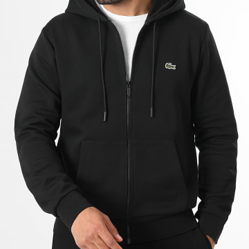 Lacoste - Sweat Zippé Capuche Logo Brodé Crocodile Classic Fit Noir