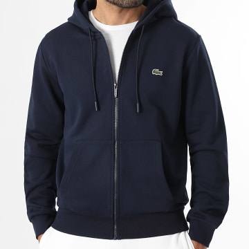 Lacoste - Sweat Zippé Capuche Logo Brodé Crocodile Classic Fit Bleu Marine