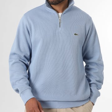 Lacoste - Sweat Col Zippé Classic Fit Logo Brodé Crocodile Bleu Clair
