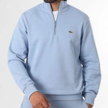 Lacoste - Sweat Col Montant Zippé Classic Fit Logo Brodé Crocodile Bleu Clair