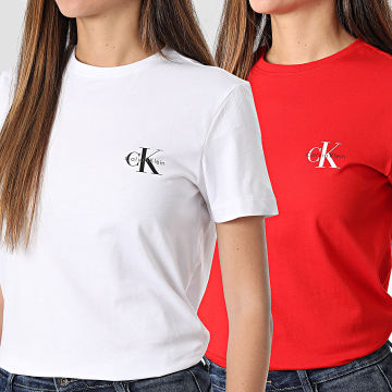 Calvin Klein - Set di 2 T-Shirts Donna 7C905 Bianco Rosso