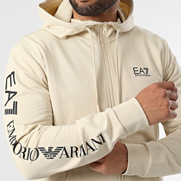 EA7 Emporio Armani - Sudadera Con Capucha Zippé 7M000568-AF13512 Beige Negro