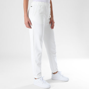 Lacoste - Pantalon Jogging Femme Logo Brodé Crocodile Blanc