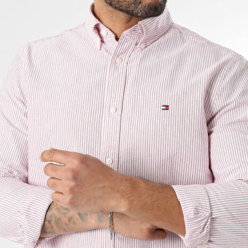 Tommy Hilfiger - Camisa de Manga Larga A Rayas Heritage Oxford Stripe 6238 Blanca Roja
