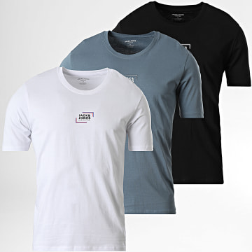 Jack And Jones - Pack van 3 T-Shirts Corp Graphic Zwart Wit Grijs Blauw
