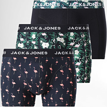 Jack And Jones - Pack van 3 Boxers Flamingo Flower Zwart Marine Blauw Groen Bloemig