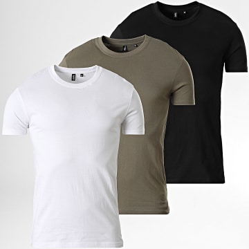 Black Industry - Lot De 3 Tee Shirts Palma Noir Blanc Vert Kaki