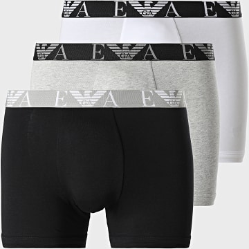 Emporio Armani - Pack de 3 Boxers EM000261-AF20668 Negro Blanco Gris Jaspeado