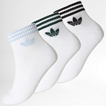 Adidas Originals - Lot De 3 Paires De Chaussettes 3 Stripes Ankle KH0460 Blanc Noir Vert Bouteille Bleu Clair