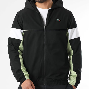 Lacoste - Veste Capuche Zippée Logo Crocodile Noir Vert Clair
