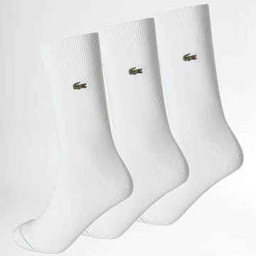 Lacoste - Lot De 3 Paires De Chaussettes Logo Brodé Crocodile Blanc