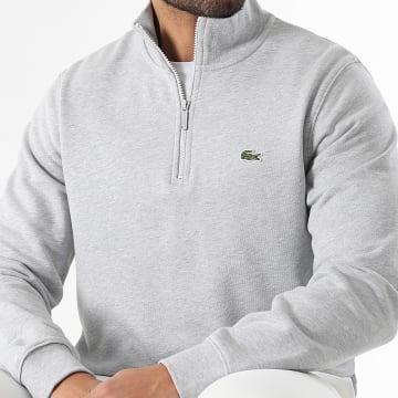 Lacoste - Sweat Col Montant Zippé Classic Fit Logo Brodé Crocodile Gris Chiné