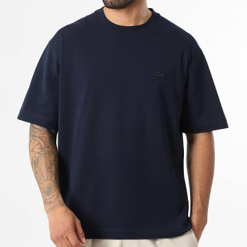 Lacoste - Tee Shirt Oversize Logo Brodé Crocodile Ton Sur Ton Bleu Marine