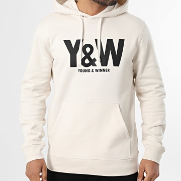 Y et W - Sweat Capuche Logo Beige Noir