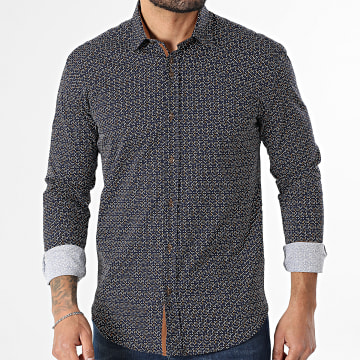 Classic Series - Camisa de manga larga 112 Azul marino Azul claro Blanco Naranja