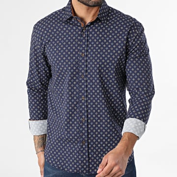 Classic Series - Camisa de manga larga 112 Azul Marino Blanco Marrón