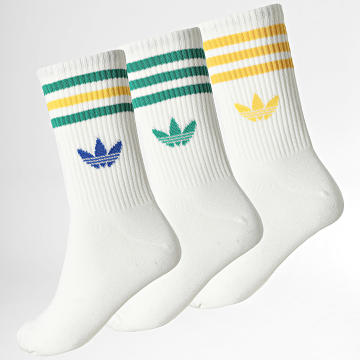Adidas Originals - Lot De 3 Paires De Chaussettes 3 Stripes Crew KD8250 Blanc Vert Jaune