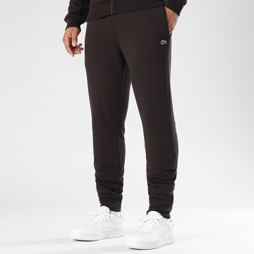 Lacoste - Pantalón Jogging Corte Slim Logo Bordado Cocodrilo Marrón Oscuro