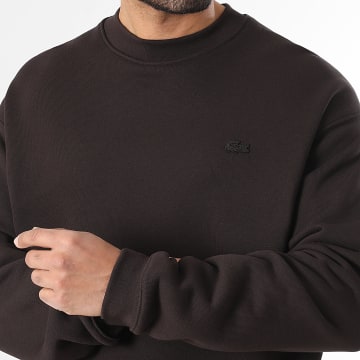 Lacoste - Sweat Crewneck Loose Fit Logo Brodé Crocodile Ton Sur Ton Marron Foncé