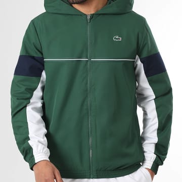 Lacoste - Veste Capuche Zippée Logo Crocodile Vert Blanc