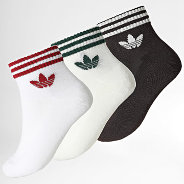 Adidas Originals - Lot De 3 Paires De Chaussettes 3 Stripes Ankle KD8257 Blanc Marron Rouge Vert