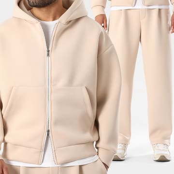 LBO - Ensemble Sweat Capuche Zippé Et Pantalon Jogging A Plis Effet Néoprène 2447 Beige