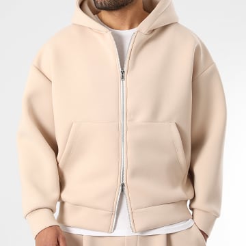 LBO - Sweat Zippé Capuche Effet Néoprène 2448 Beige