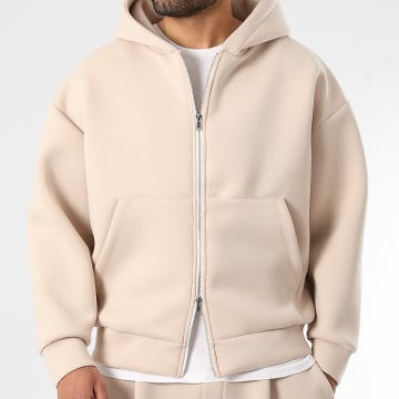 LBO - Sweat Zippé Capuche Effet Néoprène 2448 Beige