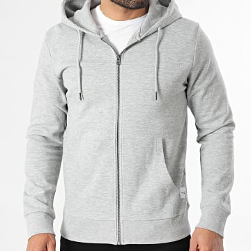 Jack And Jones - Sudadera con Capucha Básica con Cremallera Gris Jaspeado