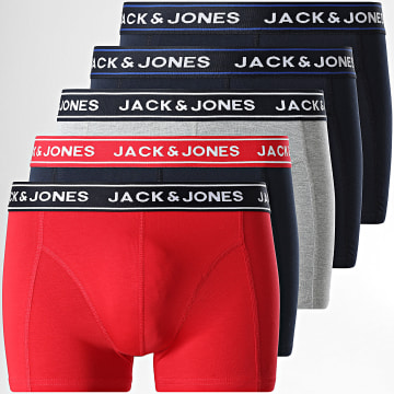 Jack And Jones - Lot De 5 Boxers Hector Solid Gris Chiné Rouge Blue Marine