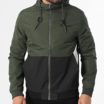 Jack And Jones - Veste Zippée Capuche Rush Vert Kaki Noir