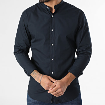 Jack And Jones - Overhemd Lange Mouwen Mao-kraag Donker Marineblauw